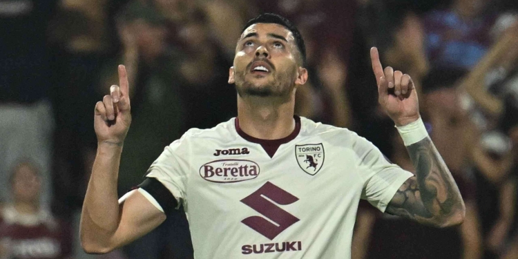 Torino's Nemanja Radonjic jubilates after scoring the third goal during the Italian Serie A soccer match US Salernitana vs Torino FC at the Arechi stadium in Salerno, Italy, 18 September 2023.
ANSA/MASSIMO PICA