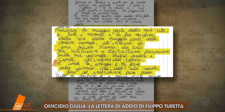 Filippo Turetta, lettera d'addio (screen da Quarto Grado)