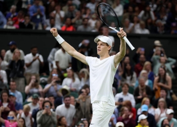 Jannik Sinner esulta a Wimbledon 2024 (Foto ANSA)