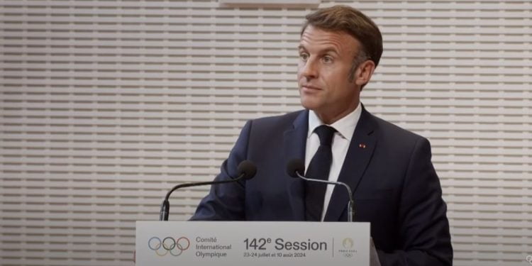 Emanuel Macron alla conferenza di apertura delle Olimpiadi di Parigi 2024