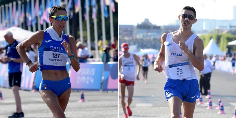 Antonella Palmisano e Massimo Stano nella marcia alle Olimpiadi Parigi 2024 (Foto ANSA)