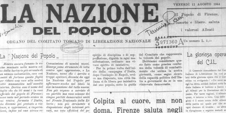 La prima pagina de "La Nazione del Popolo" dell'11 agosto 1944