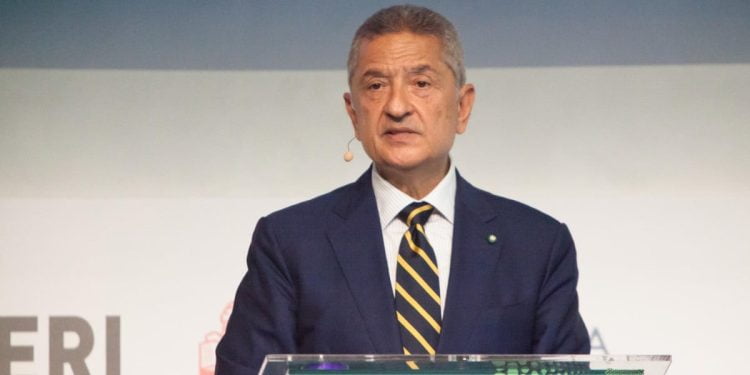 Fabio Panetta durante il suo intervento al Meeting di Rimini (Ansa)