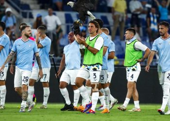 La Lazio esulta per la prima vittoria in Serie A (Foto ANSA)