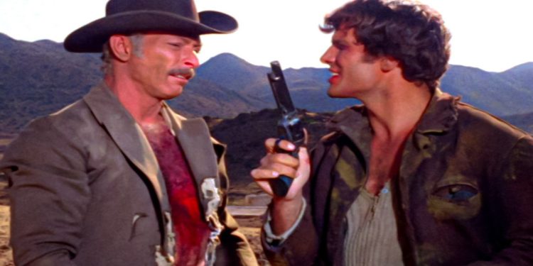 Lee Van Cleef e Giuliano Gemma in una scena del film nel pomeriggio di Rete 4 (Foto Web)