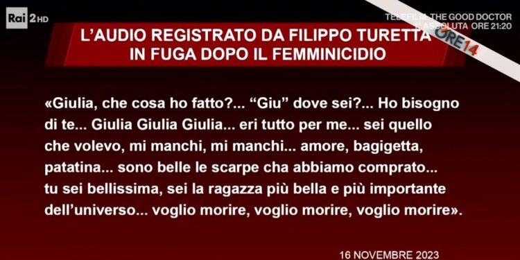 Omicidio Giulia Cecchettin, l'audio di Filippo Turetta