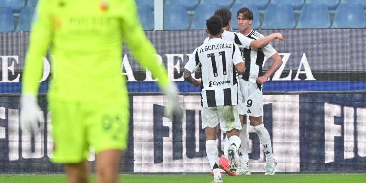 La Juventus in gol con Dusan Vlahovic (Foto ANSA)