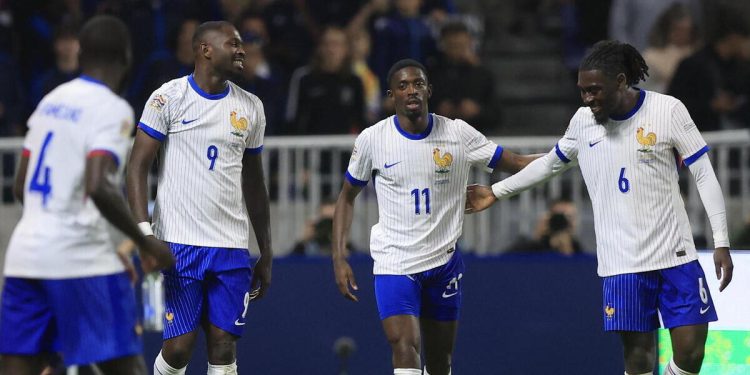 Ousmane Dembélé in gol con la Francia (Foto ANSA)