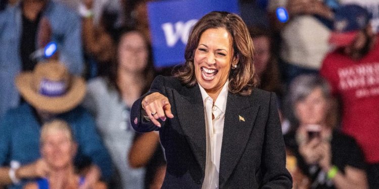 Kamala Harris, vicepresidente e candidata del alla presidenza, durante un comizio in North Carolina (Ansa)