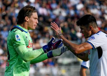 Marco Carnesecchi e Raoul Bellanova con l'Atalanta (Foto ANSA)