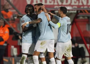 L'esultanza della Lazio in Europa League (Foto ANSA)