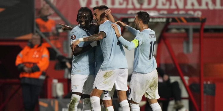 L'esultanza della Lazio in Europa League (Foto ANSA)