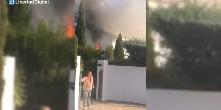 L'incendio presso la villa di Borja Mayoral, screen Youtube