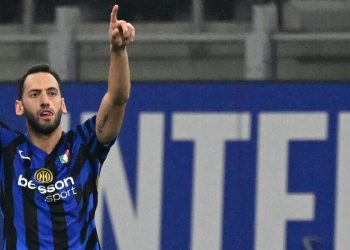 L'esultanza di Hakan Calhanoglu con l'Inter (Foto ANSA)