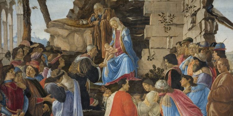 Sandro Botticelli, Adorazione dei Magi (1475 ca., particolare). Tempera su tavola.
Firenze, Gallerie degli Uffizi. Opera esposta al Museo Diocesano Carlo Maria Martini fino al 02/02/2025 nell'ambito dell'iniziativa "Un Capolavoro per Milano"