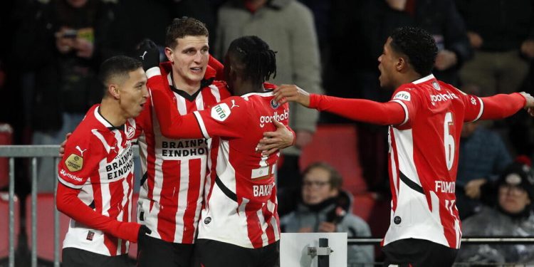 L'esultanza del Psv Eindhoven (Foto ANSA)