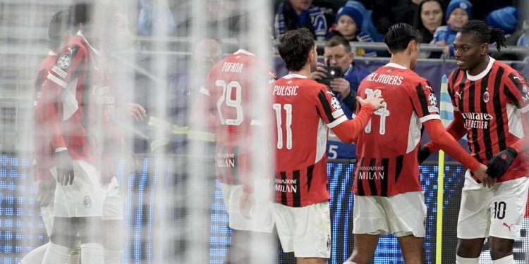 L'esultanza del Milan in Champions League (Foto ANSA)