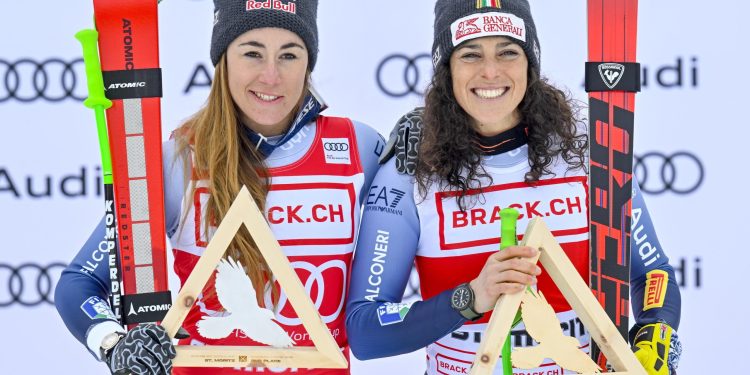 Sofia Goggia e Federica Brignone a Sankt Moritz (Ansa)