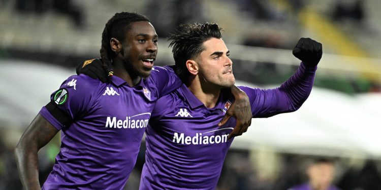 Moise Kean e Riccardo Sottil esultano con la Fiorentina (Foto ANSA)