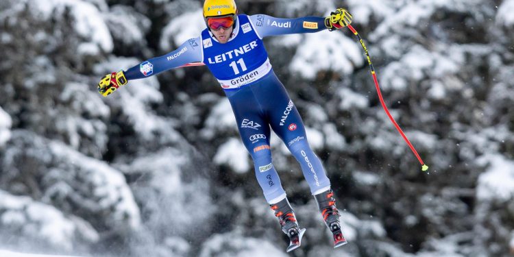 Mattia Casse in azione in Val Gardena nel 2023 (Ansa)