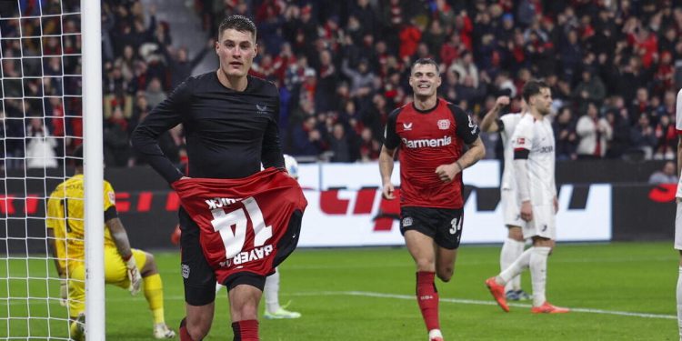 Patrik Schick in gol con il Bayer Leverkusen (Foto ANSA)