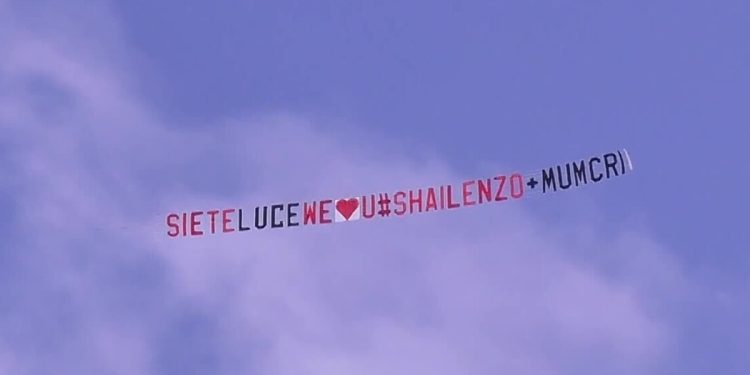 Shaila e Lorenzo Spolverato, messaggio aereo